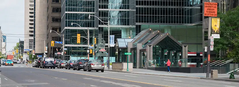 view from clinic of st andrew station exit at king street