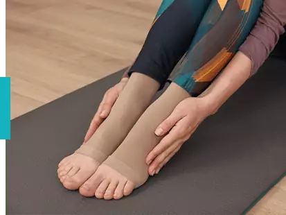 woman wearing compression stockings